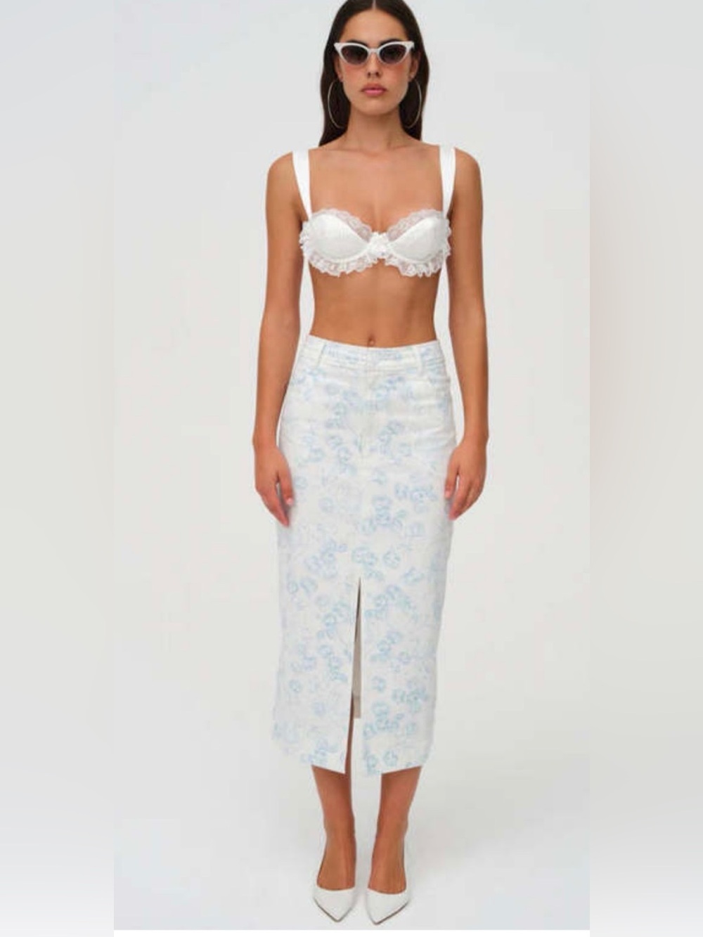 For Love & Lemons Chantel Midi Denim Skirt